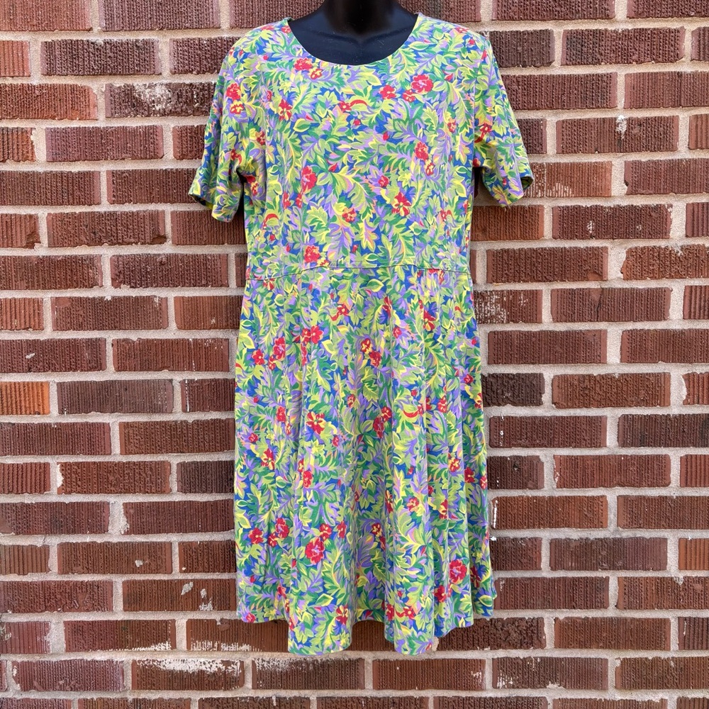 Vintage 90s TIKAL trading company tropical short sleeve dress Colorfull green L